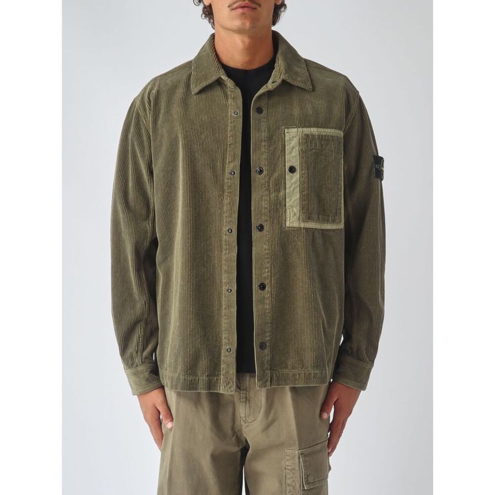 Stone Island Men Stone Island Velvet Shirt Jacket With Compass Logo